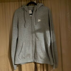 Nike Mens Gray Sweatshirt Zip Up Drawstring Hoodie Long Sleeve Kangaroo Pockets